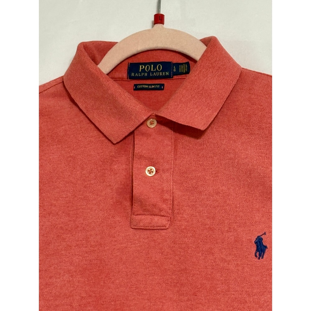 Polo Ralph Lauren Mens L Custom Slim Fit Polo Shirt Coral Pony Logo